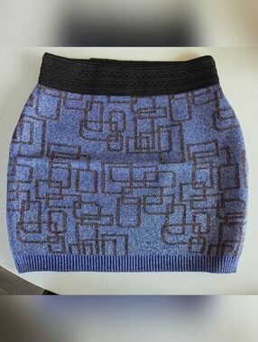Miss Kelly 1999 Blue Geometric Knit Mini Skirt